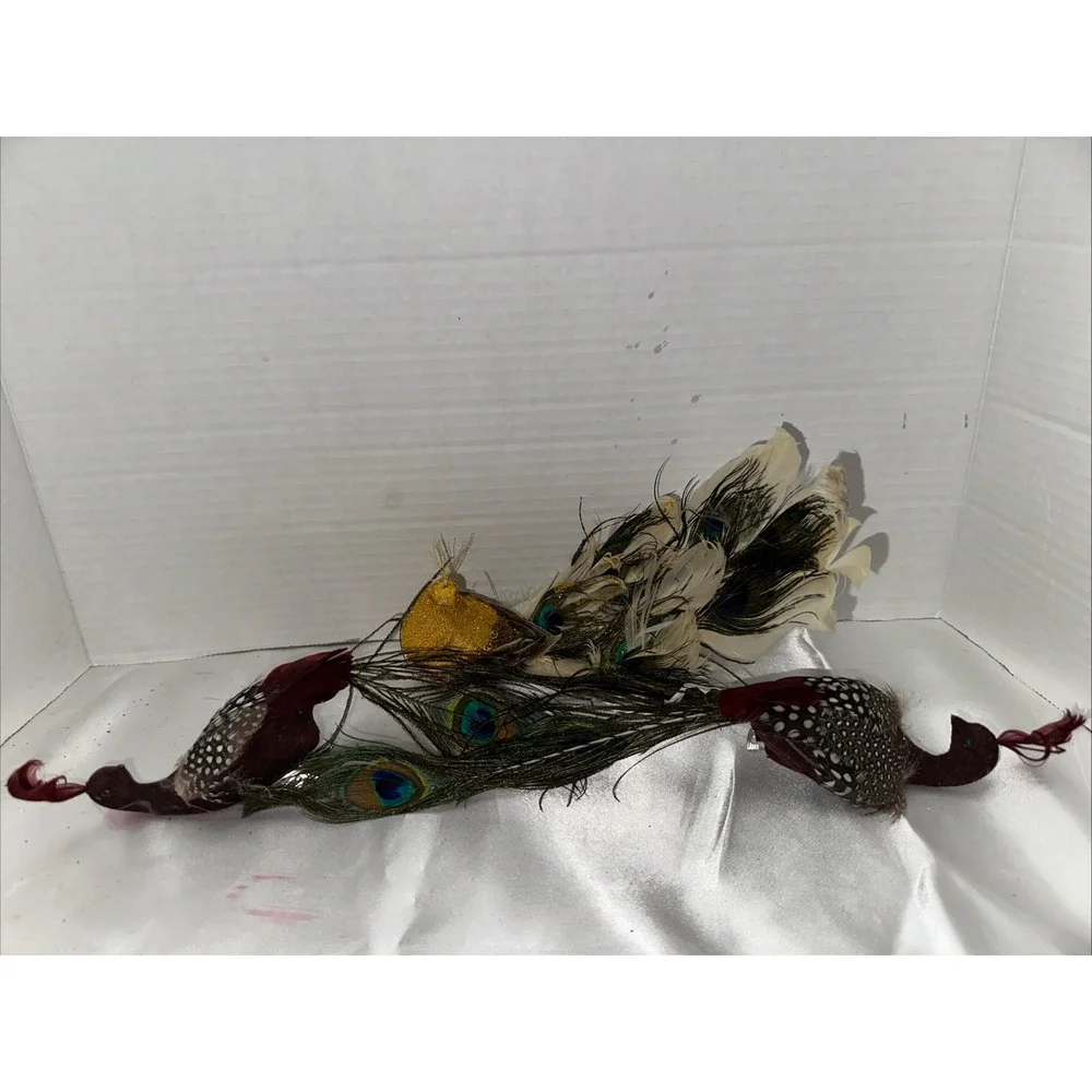Vtg Pier One Gold Peacock Clip On Ornament Feathered Vintage Lot Of 3 Flawed